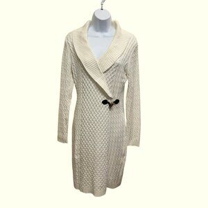 Calvin Klein Cream Cable Knit Long Sleeve Sweater Dress Size M Knee Length